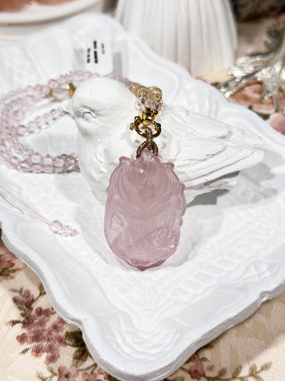 Pink quartz fox necklace