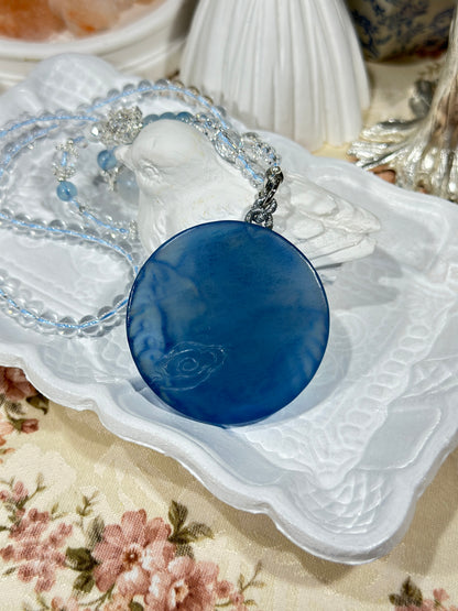 Aquamarine engraved fox necklace