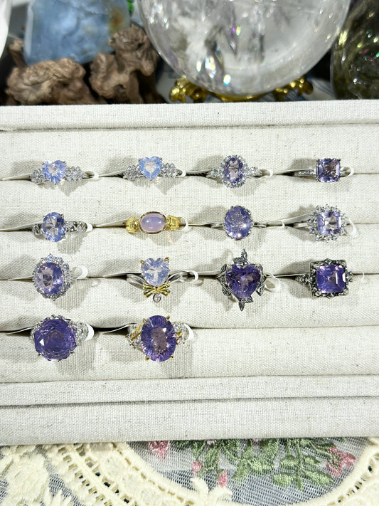 Purple jade crystal ring S925 silver