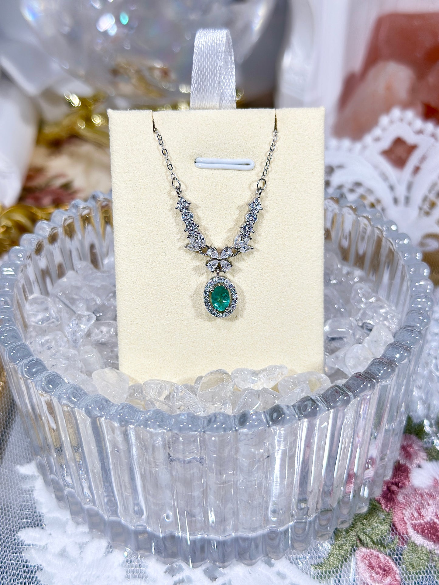 Green mother crystal necklace S925 silver