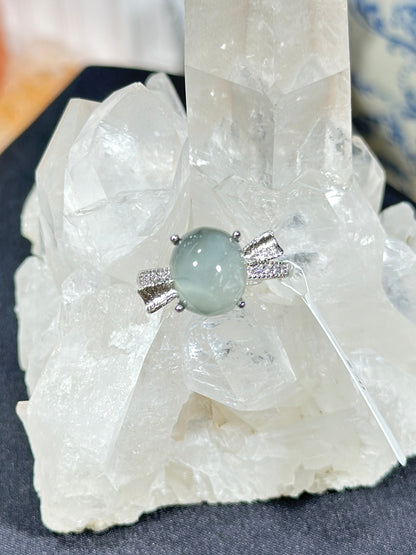 蓝兔毛水晶S925银戒指