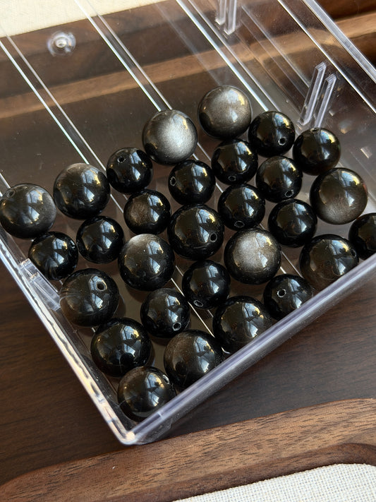 Silver obsidian crystal single bead