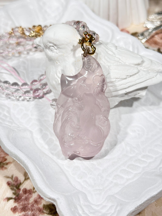 Pink quartz fox necklace