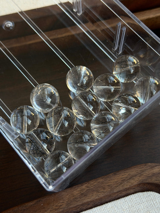 Black Rutilated Quartz Single Bead 16mm+