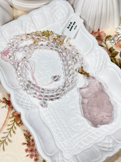 Pink quartz fox necklace