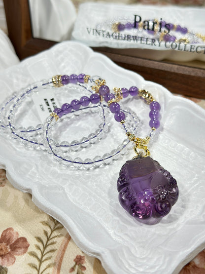 Amethyst Carved Fox Necklace Set