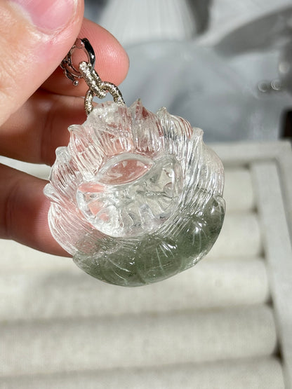 Green Ghost Fox Engraved Pendant