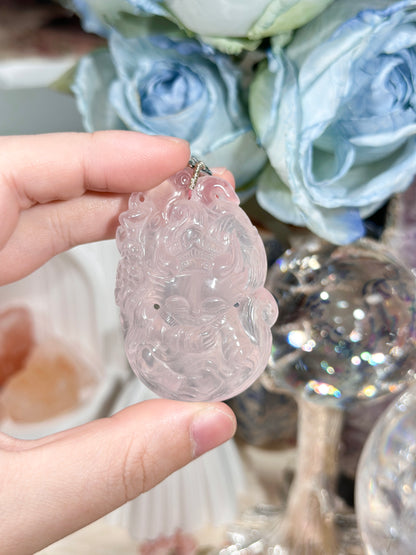 Pink quartz fox necklace