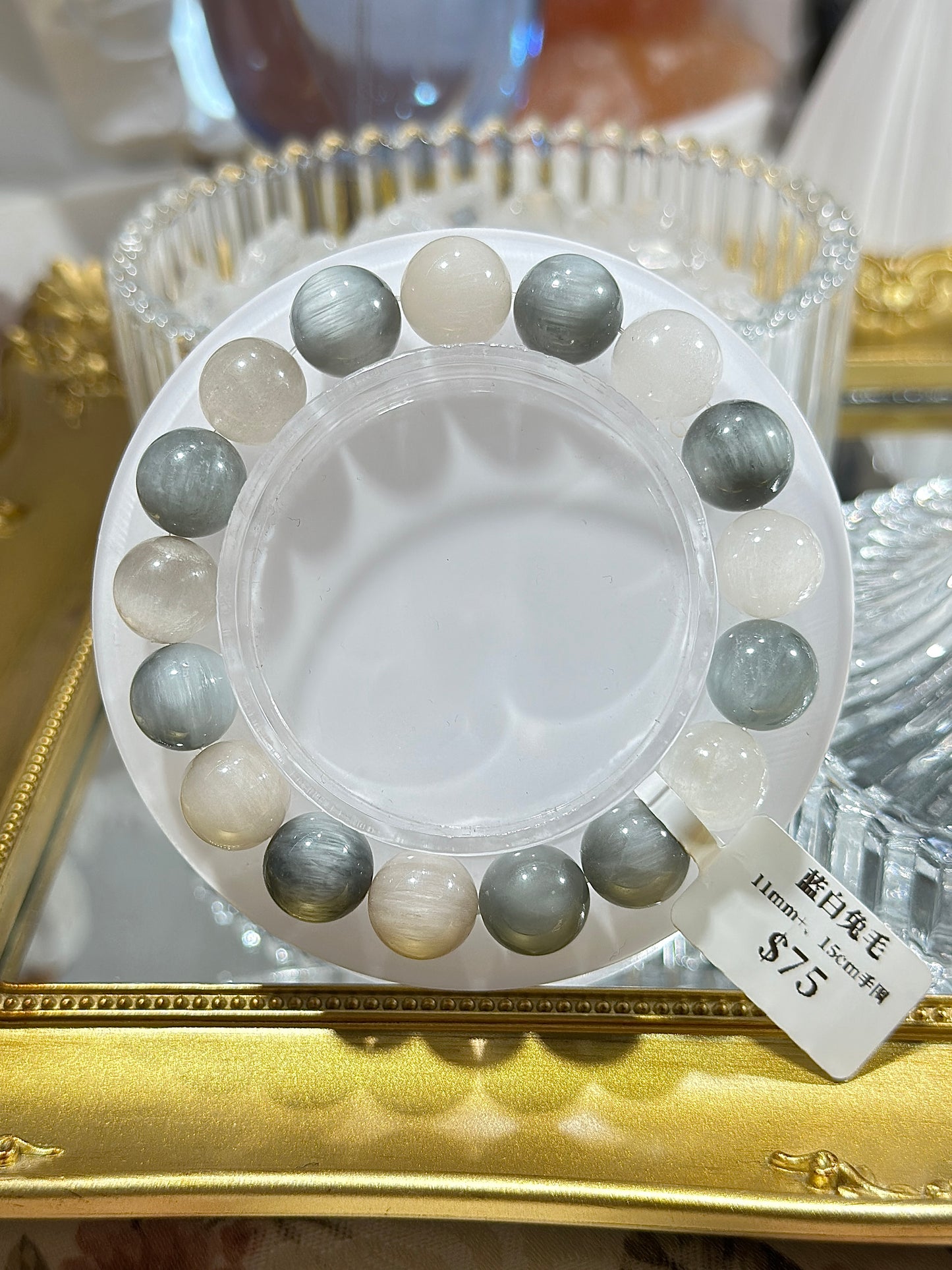 蓝白彩兔毛水晶