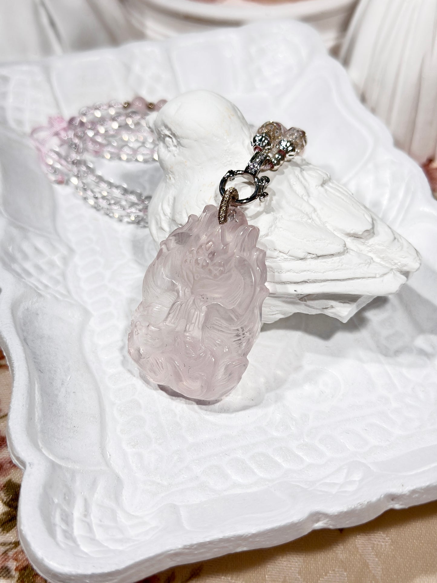 Pink quartz fox necklace