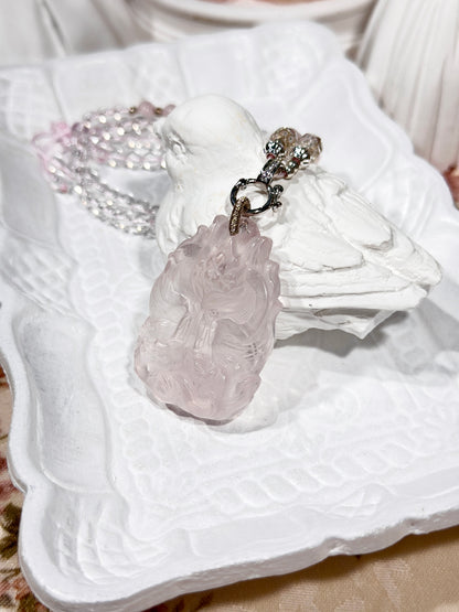 Pink quartz fox necklace