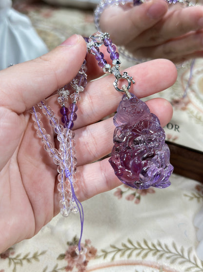 Amethyst Carved Fox Necklace Set