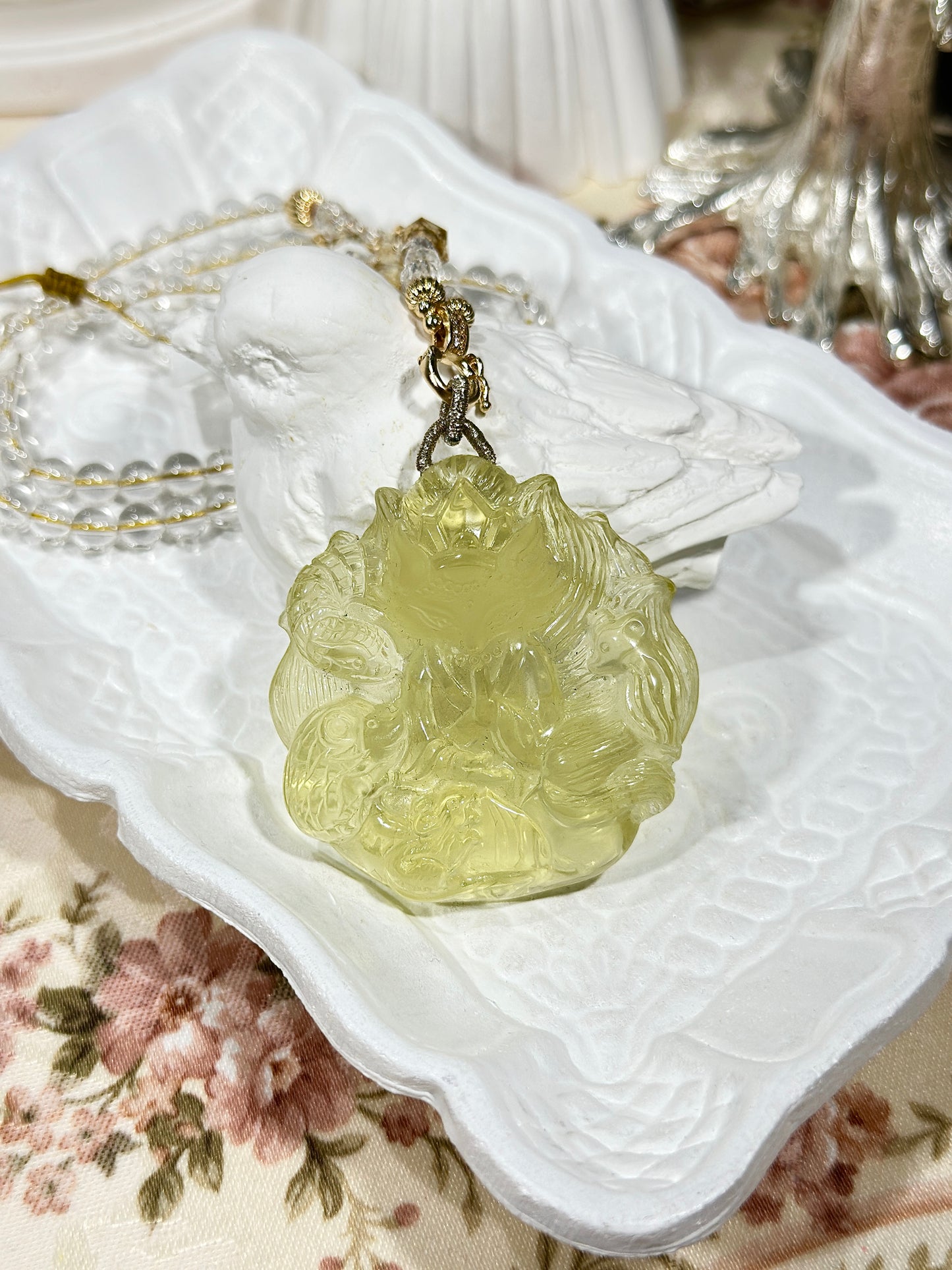 Lemon Citrine Carved Fox Necklace Set