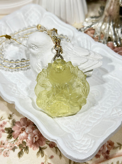 Lemon Citrine Carved Fox Necklace Set