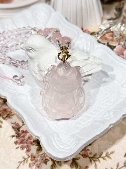 Pink quartz fox necklace