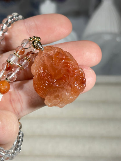 Red rabbit fur fox carved pendant