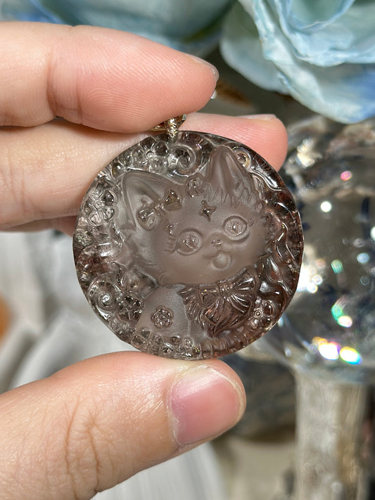 Ghost crystal engraved fox necklace