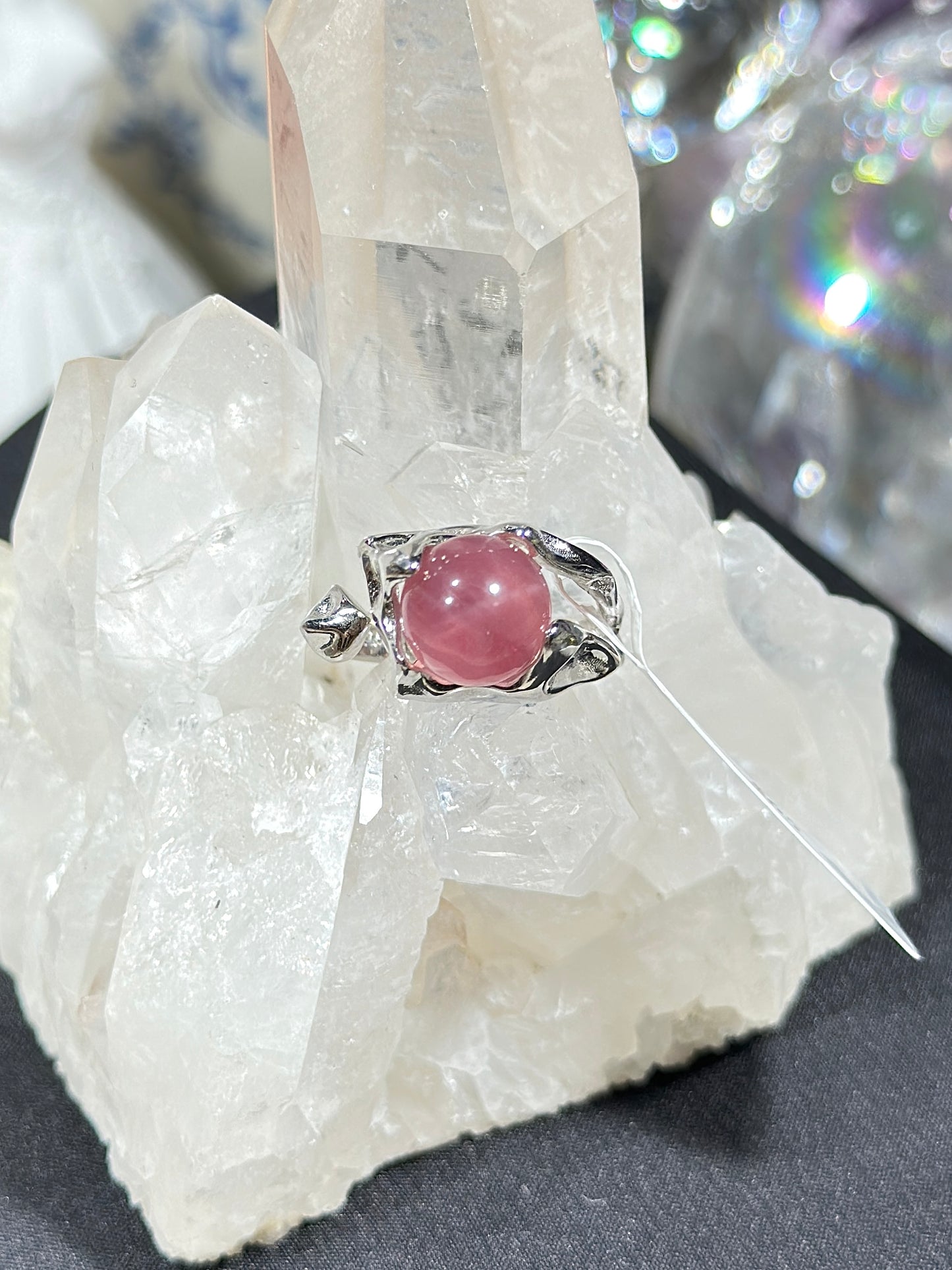 Purple Horse Pink Quartz S925 Silver Ring
