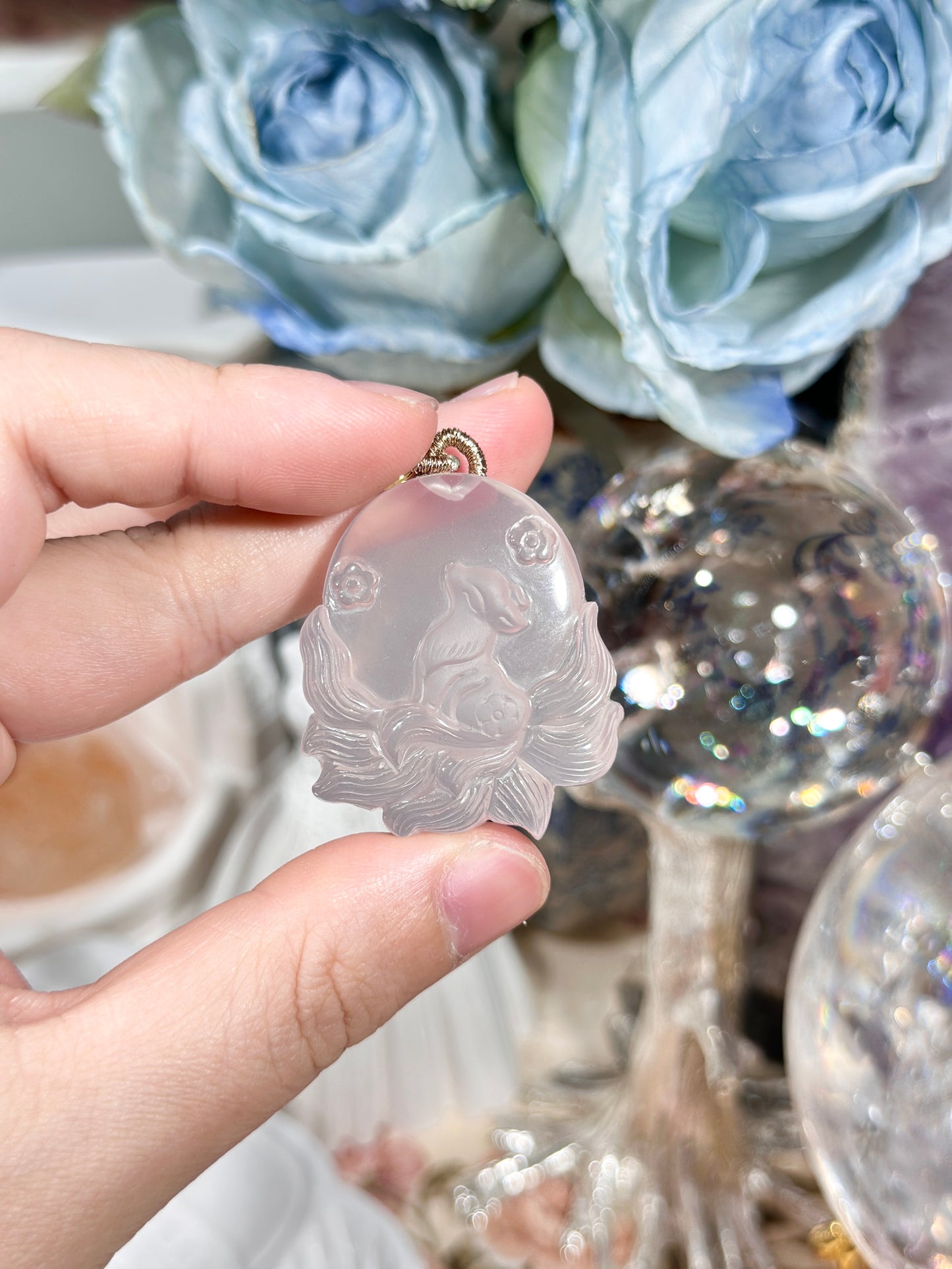 Pink quartz fox necklace