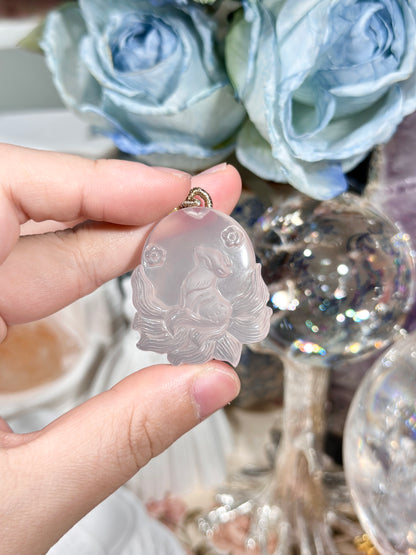 Pink quartz fox necklace