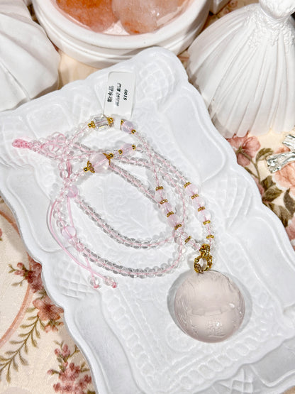 Pink quartz fox necklace