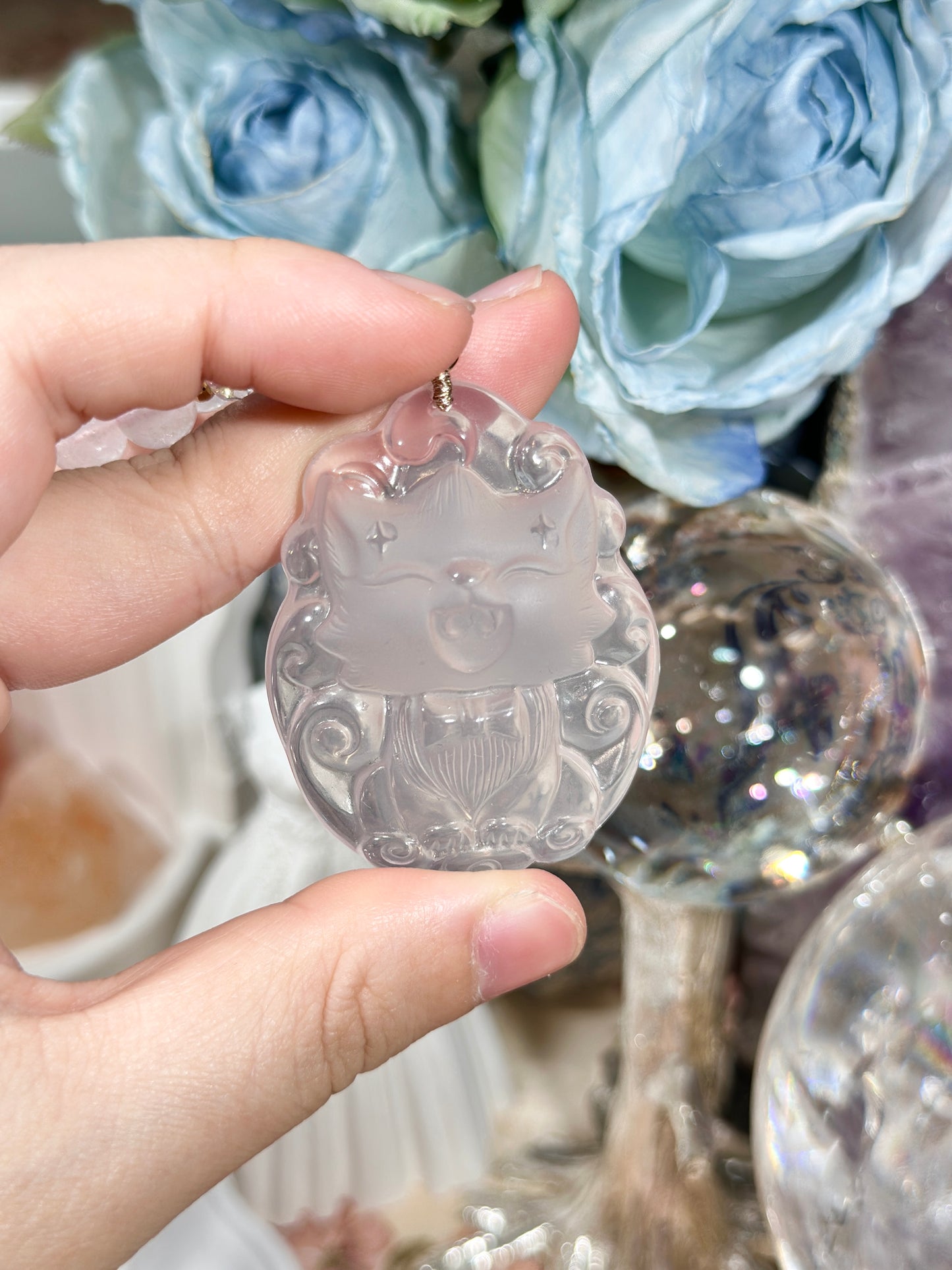 Pink quartz fox necklace