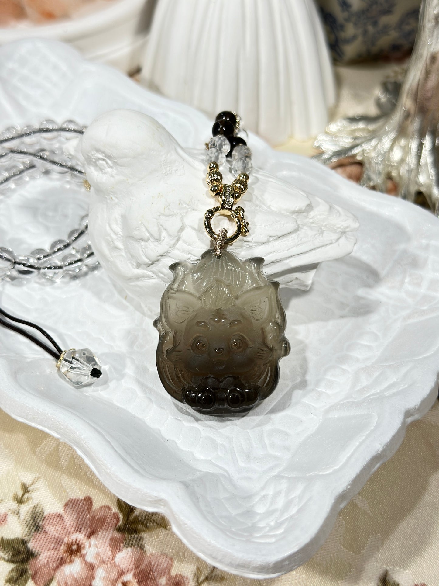 Tea crystal fox necklace