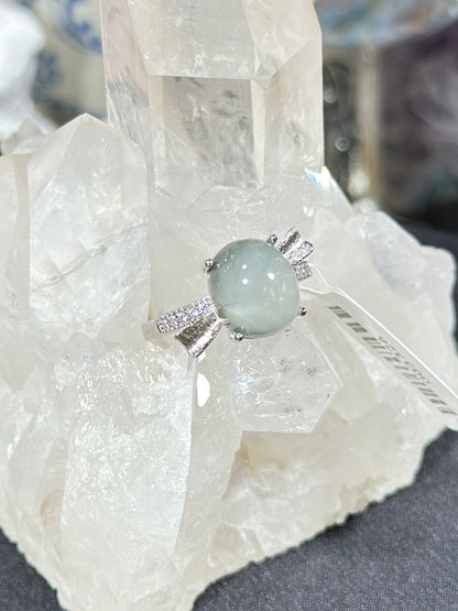 蓝兔毛水晶S925银戒指