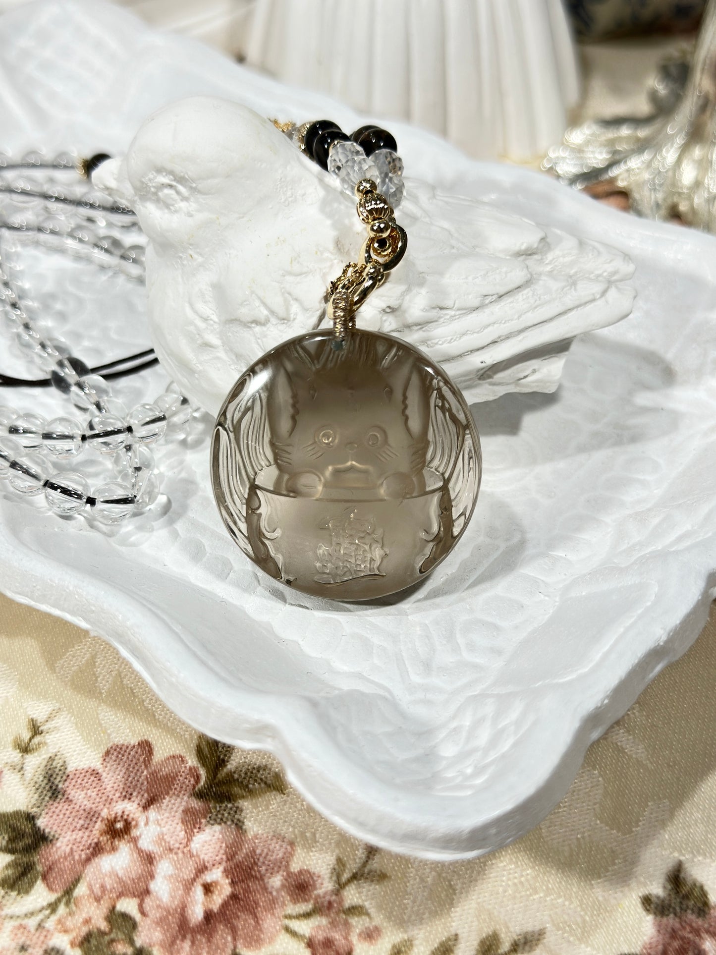 Tea crystal fox necklace