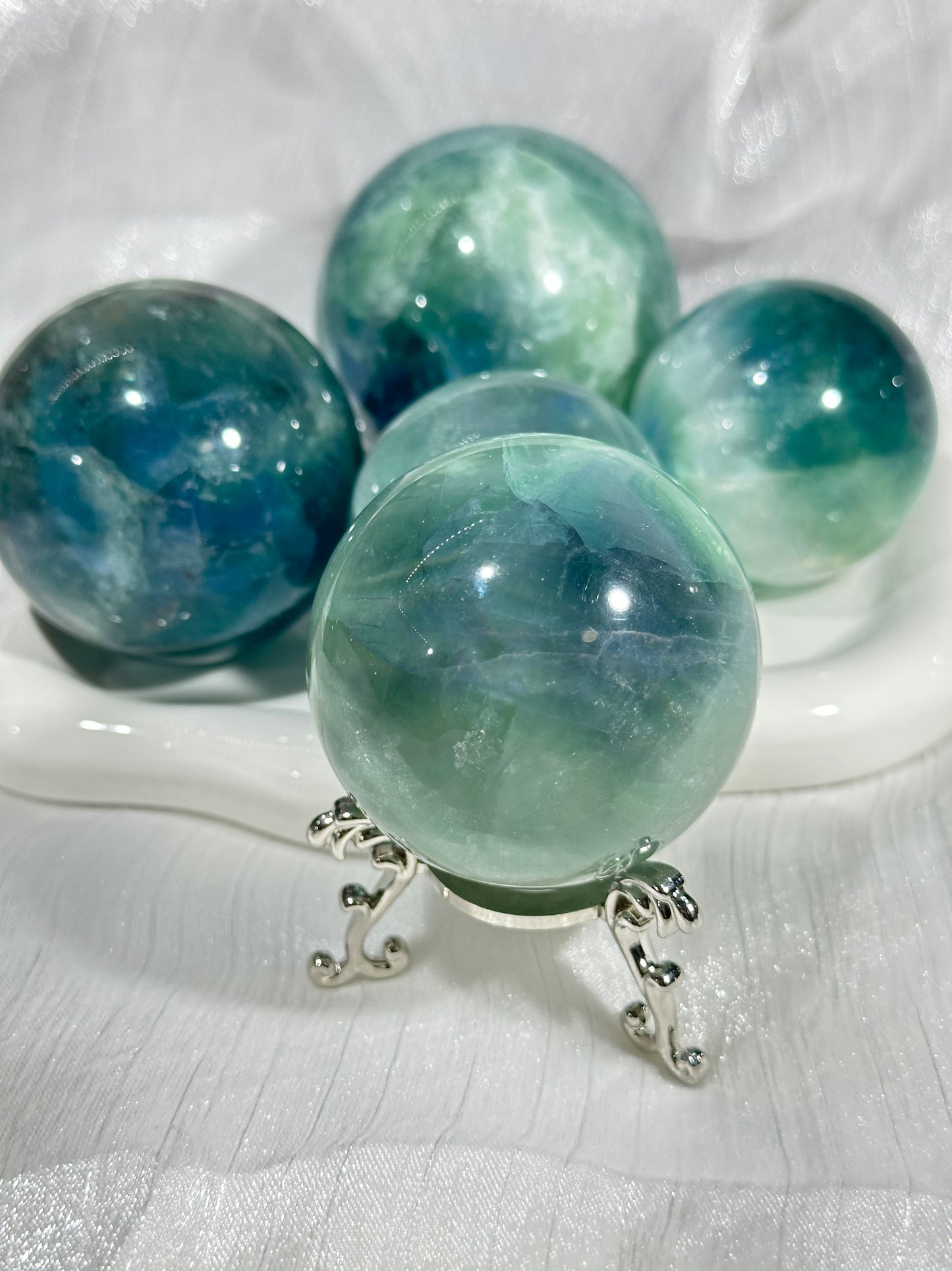 Blue green fluorite crystal ball