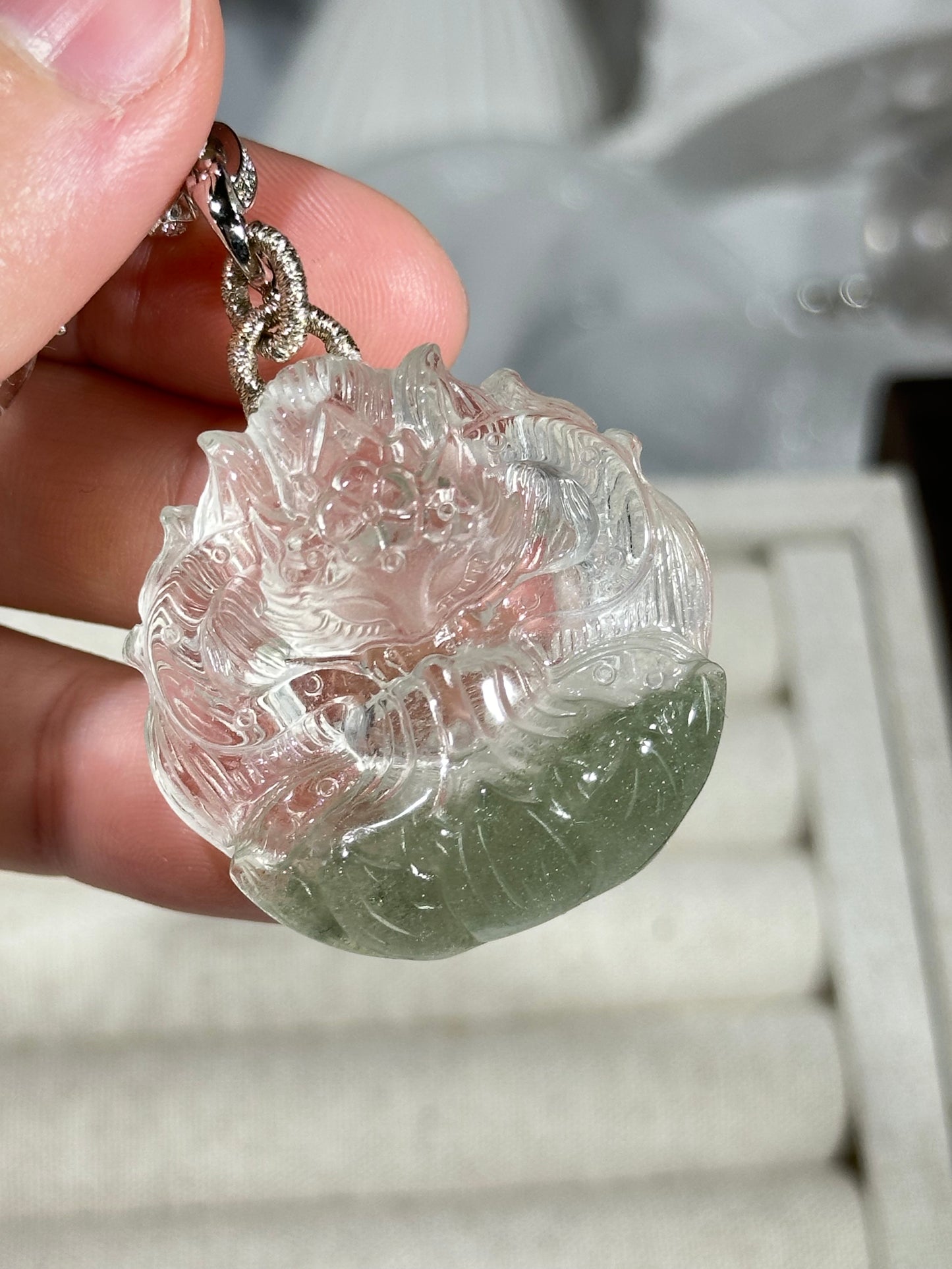 Green Ghost Fox Engraved Pendant