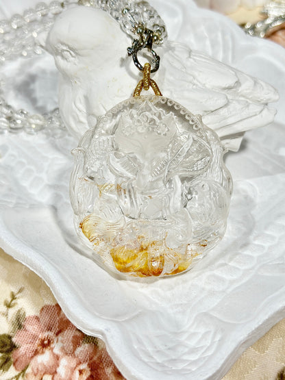 Yellow glue flower engraved fox brand necklace