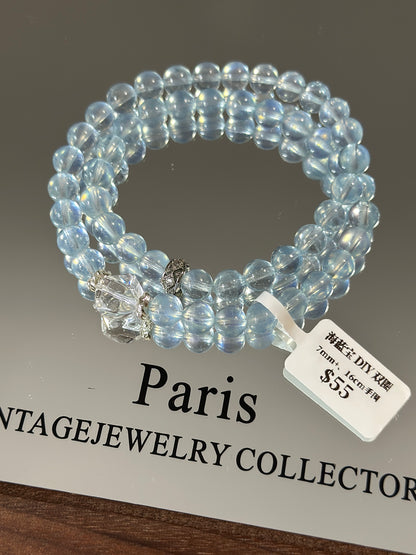 Aquamarine and white crystal double circle design