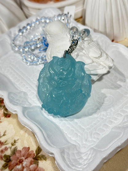 Aquamarine engraved fox necklace