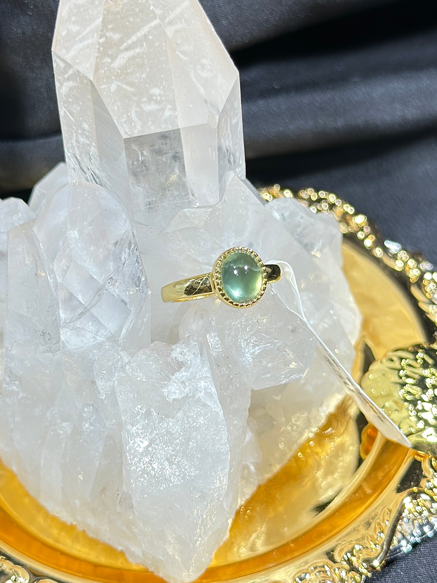 Green Prehnite S925 Silver Ring