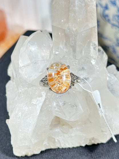 Orange-pink ghost crystal S925 silver ring