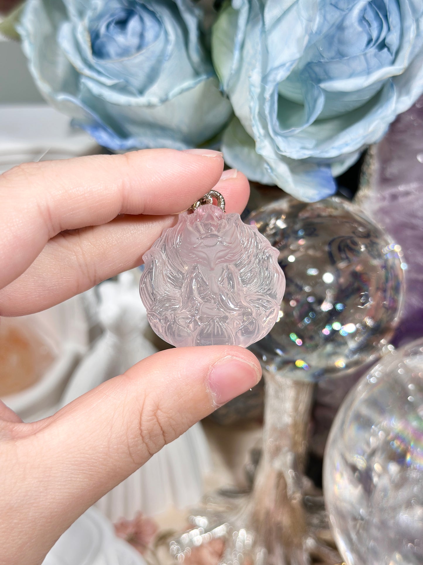 Pink quartz fox necklace