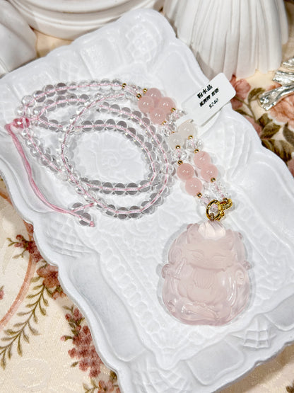 Pink quartz fox necklace