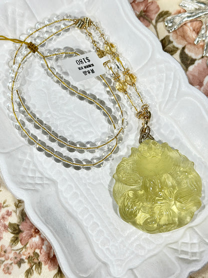 Lemon Citrine Carved Fox Necklace Set