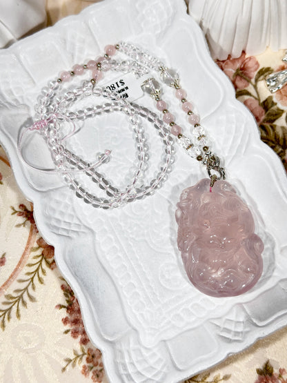 Pink quartz fox necklace