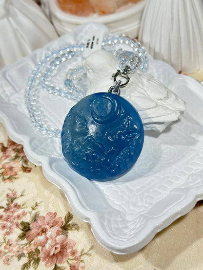 Aquamarine engraved fox necklace