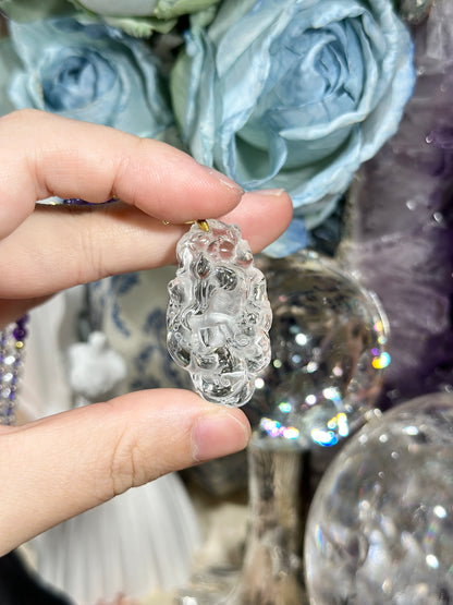 White crystal engraved fox necklace