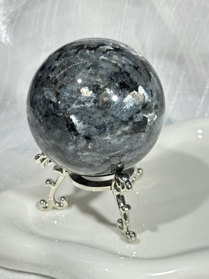 Silver amphibole crystal ball