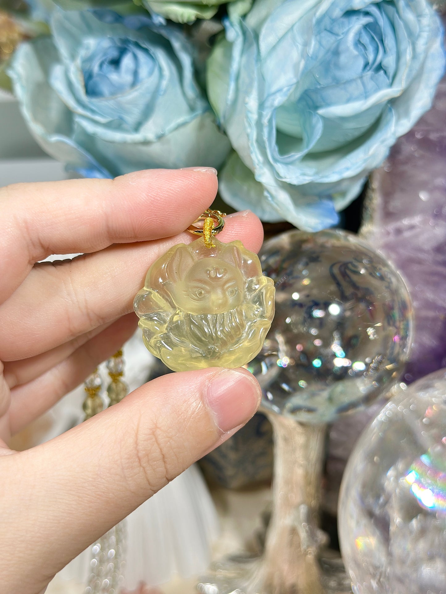 Lemon Citrine Carved Fox Necklace Set