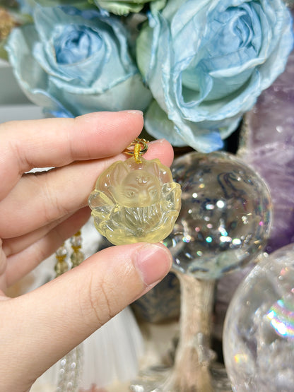 Lemon Citrine Carved Fox Necklace Set