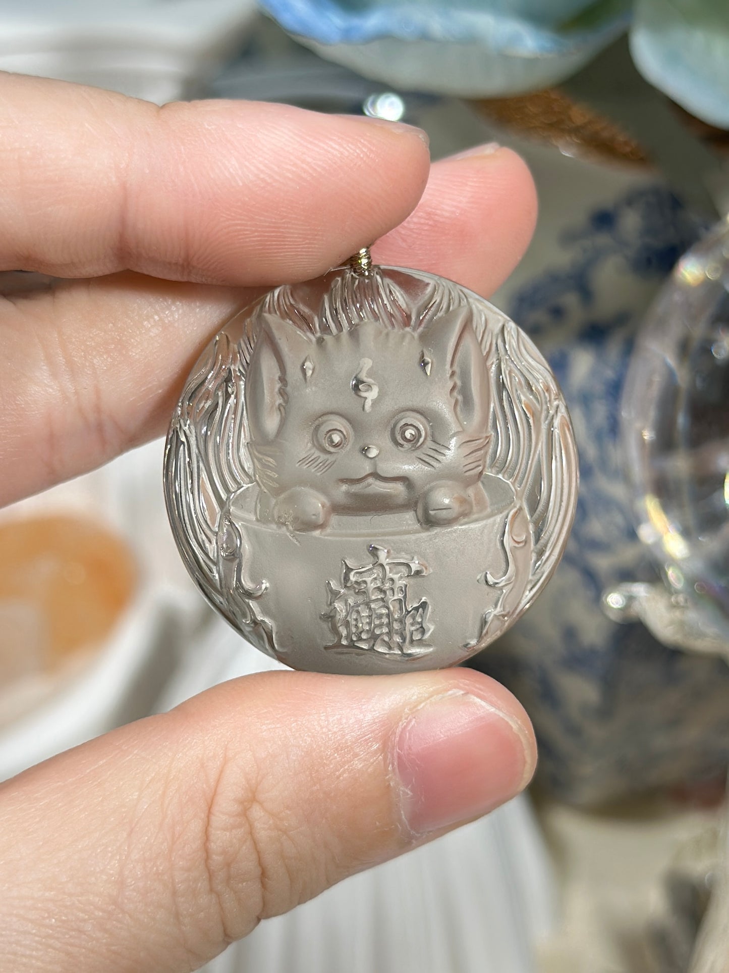 Tea crystal fox necklace