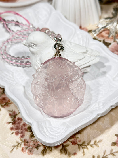 Pink quartz fox necklace