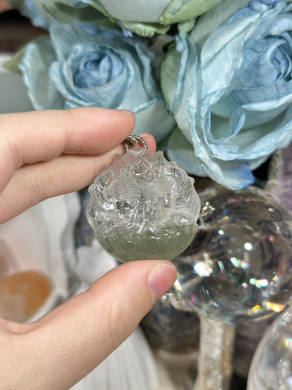 Green Ghost Fox Engraved Pendant