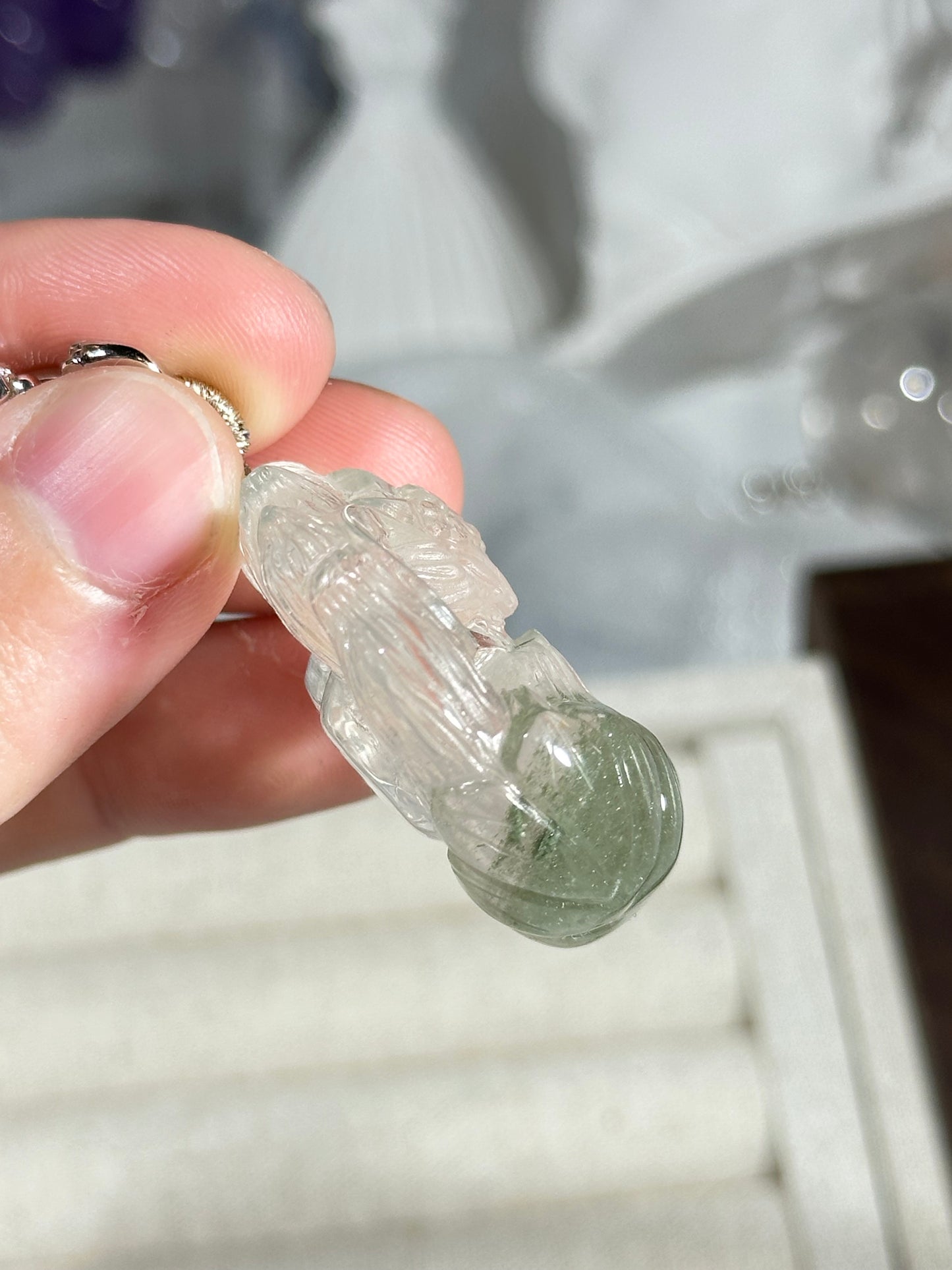 Green Ghost Fox Engraved Pendant