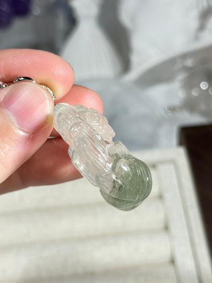 Green Ghost Fox Engraved Pendant